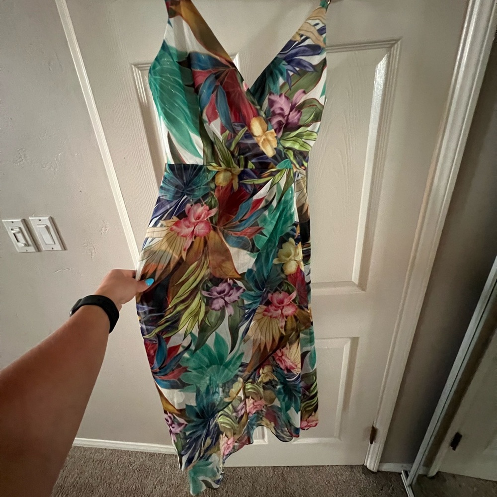 Guess by Marciano Blue Pink Ruffled Tiered Sundress